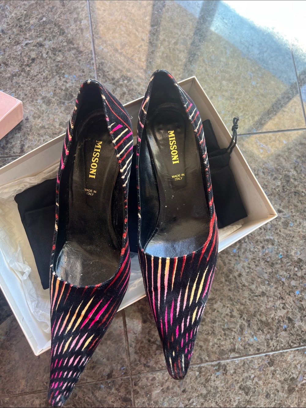Missoni Black Multicolor Striped Pointed-Toe Pumps